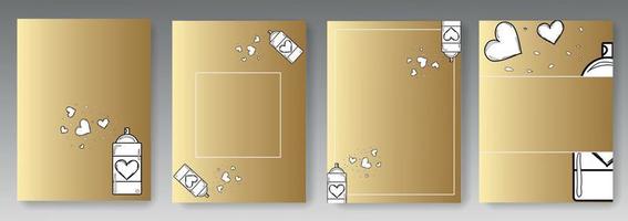 Set collection of golden backgrounds with love spray pattern vector