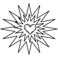 Outline coloring Flash in the form of a multi pointed star with a heart inside vector