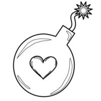 Outline coloring Love bomb with a heart and a burning fuse vector