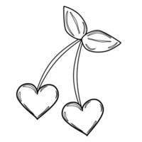 Outline coloring Two berries in the form of hearts with leaves vector