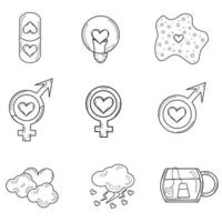 Set collection Outline coloring of elements on the theme of love with heart vector