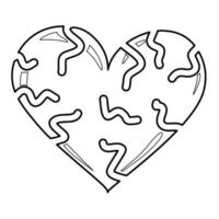 Outline coloring Heart with many cracks vector
