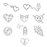 Set collection Outline coloring of romantic elements with heart vector