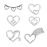 Set collection Outline coloring of isolated elements with hearts vector