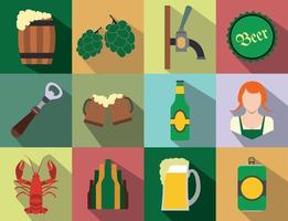 Beer flat icons set vector