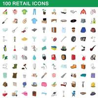 100 retail icons set, cartoon style vector