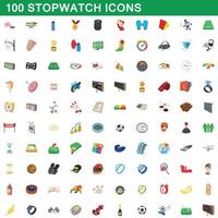 100 stopwatch icons set, cartoon style vector