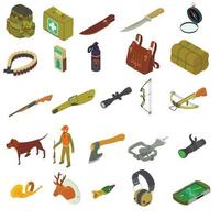 Hunting equipment icons set, isometric style vector