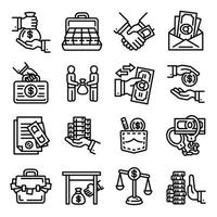 Bribery icon set, outline style vector