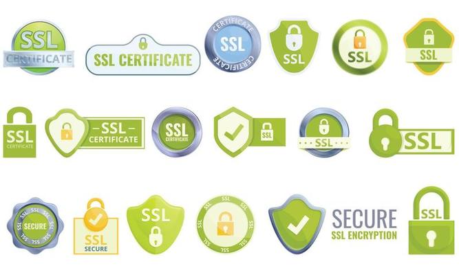 SSL certificate icons set, cartoon style