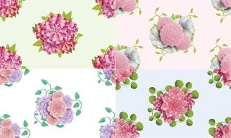 Camellia flower pattern set, cartoon style vector