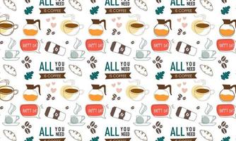 Hand drawn coffee seamless pattern with lettering vector