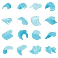 Sea waves icons set, isometric 3d style vector