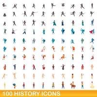 100 iconos de historia, estilo de dibujos animados vector