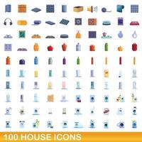 100 house icons set, cartoon style vector