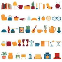 Cozy home icons set, cartoon style vector