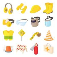 Safety icons set, cartoon style vector