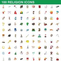 100 religión, conjunto de iconos de estilo de dibujos animados vector