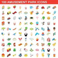 100 amusement park icons set, isometric 3d style