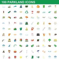 100 iconos de zonas verdes, estilo de dibujos animados vector