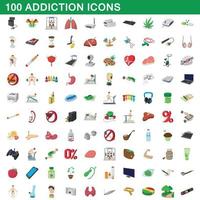 100 adicción, conjunto de iconos de estilo de dibujos animados vector