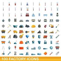 100 factory icons set, cartoon style vector