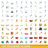 100 iconos de higiene, estilo de dibujos animados vector