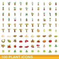100 iconos de plantas, estilo de dibujos animados vector