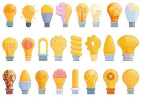 Smart lightbulb icons set, cartoon style vector