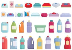 Dishwasher detergent icons set cartoon vector. Capsule clean vector