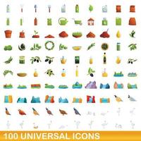 100 universal icons set, cartoon style vector