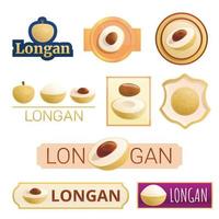 Longan fruit logo set, cartoon style vector