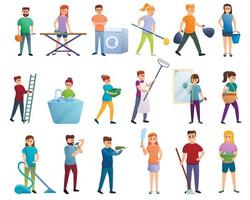 Housekeeping icons set, cartoon style vector