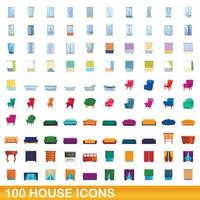 100 house icons set, cartoon style vector