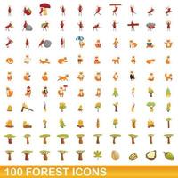 100 iconos de bosque, estilo de dibujos animados vector