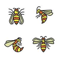 Wasp icons set, outline style vector