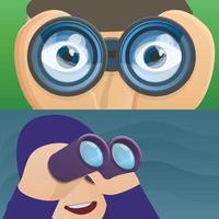 Discovery binoculars banner set, cartoon style vector