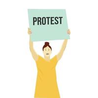 una mujer con un cartel expresa protesta vector
