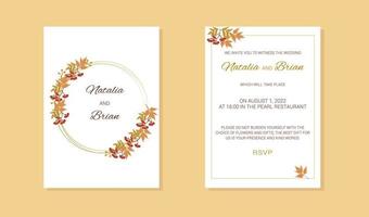 autumn wedding invitation leaf branch rowan frame vector