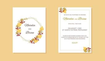 autumn wedding invitation with rowan branch leave vector