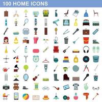100 home icons set, flat style