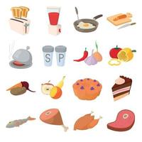 Food icons set, cartoon style vector