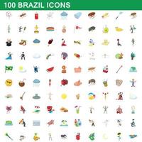 100 brazil icons set, cartoon style vector