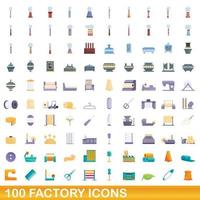 100 factory icons set, cartoon style vector