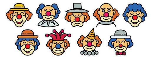 Clown icons set, outline style vector