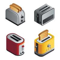 Toaster icons set, isometric style vector