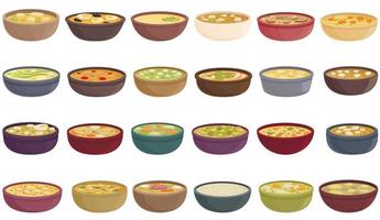 Street soup icons set cartoon vector. Cafe cooking vector