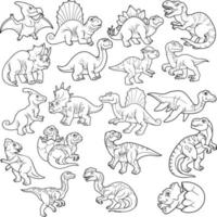 conjunto de dinosaurios prehistóricos de dibujos animados, libro de colorear para niños, ilustración de esquema vector