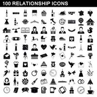 100 conjunto de iconos de relación, estilo simple vector