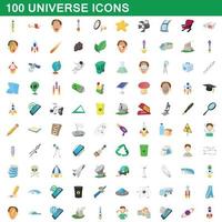 100 universo, conjunto de iconos de estilo de dibujos animados vector